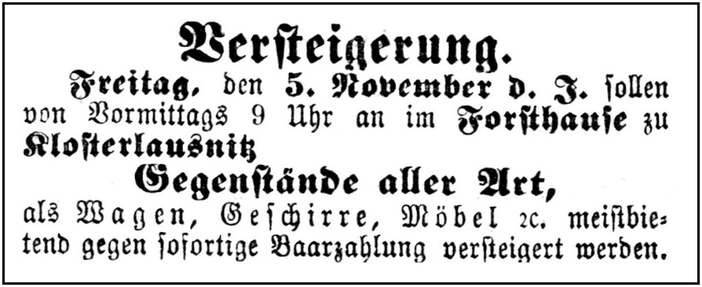 1886-11-05 Kl Versteigerung Forsthaus